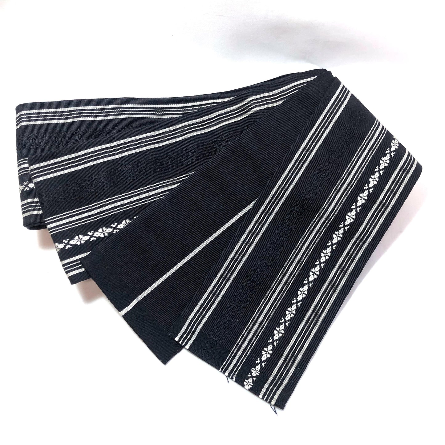 Vintage narrow kaku obi - black hakata ori (silk)