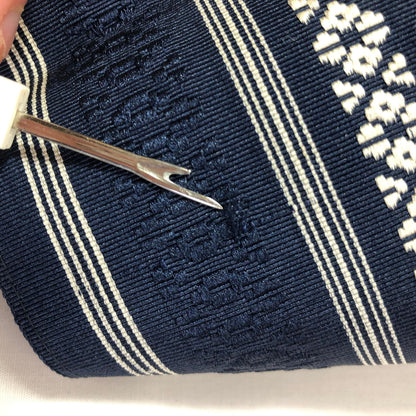Vintage narrow kaku obi - reversible navy blue hakata ori