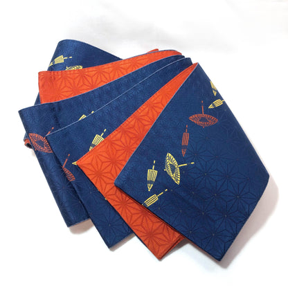 Reversible Japanese hanhaba obi - red and blue with tiny umbrellas pattern