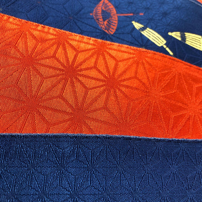 Reversible Japanese hanhaba obi - red and blue with tiny umbrellas pattern