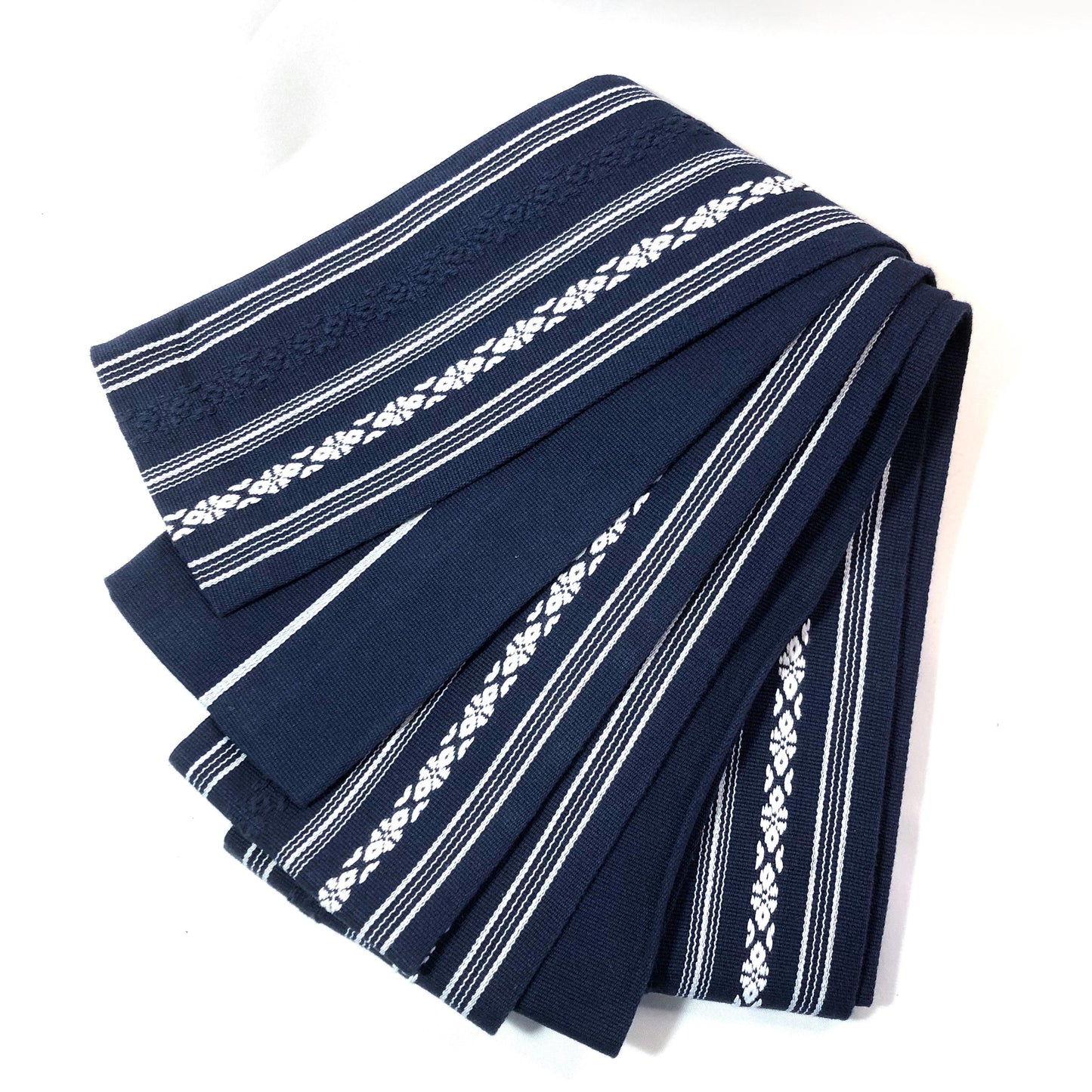 Vintage narrow kaku obi - navy blue hakata ori (cotton)