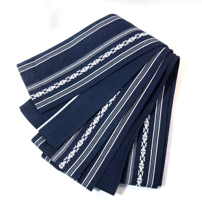 Vintage narrow kaku obi - navy blue hakata ori (cotton)