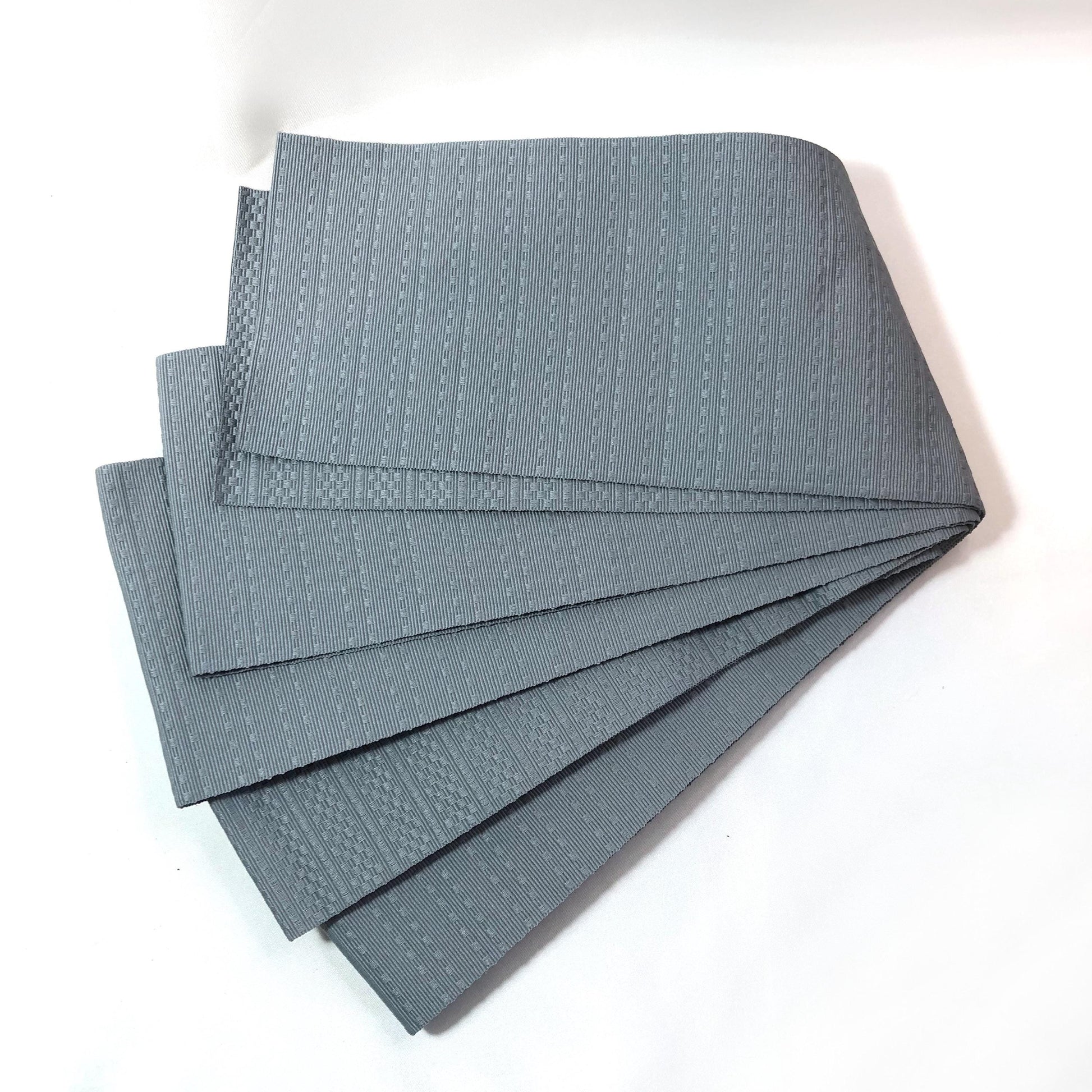 Japanese narrow kaku obi - simple light gray with subtle geometric pattern