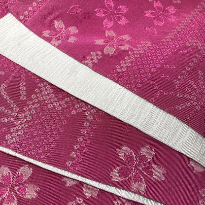 Reversible Japanese hanhaba obi - pink and pearl white sakura