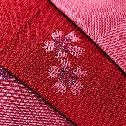 Reversible Japanese hanhaba obi - bright pink and red carnation flowers