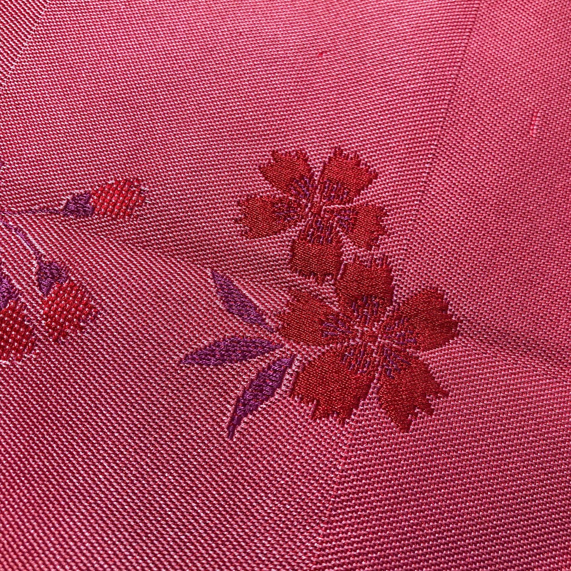 Reversible Japanese hanhaba obi - bright pink and red carnation flowers