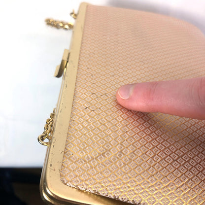 Vintage kimono handbag - two-way light gold with pine trees pattern