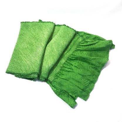 Vintage Japanese silk shibori obiage sash and obijime set - dark and light green, set of 3