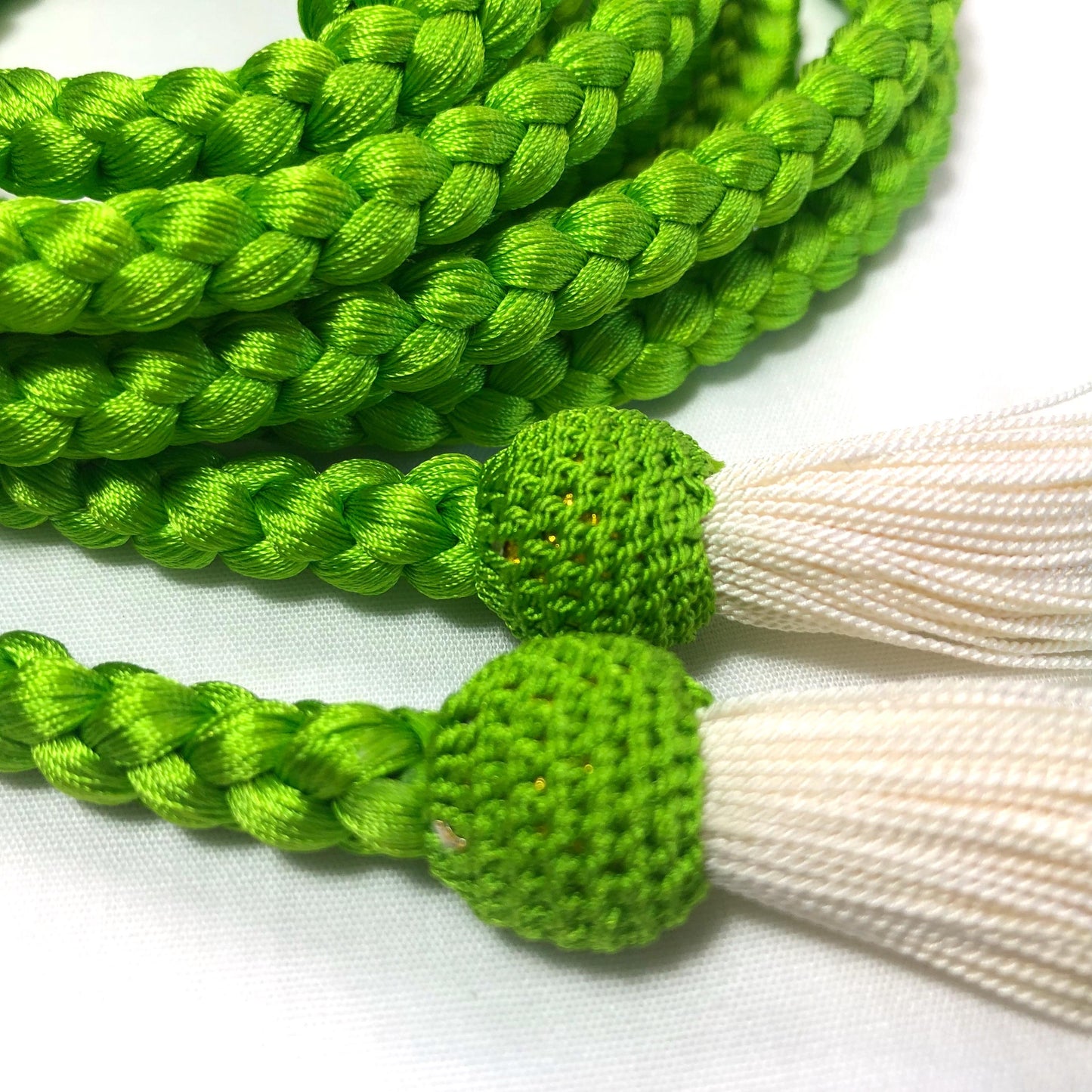 Vintage Japanese silk shibori obiage sash and obijime set - dark and light green, set of 3