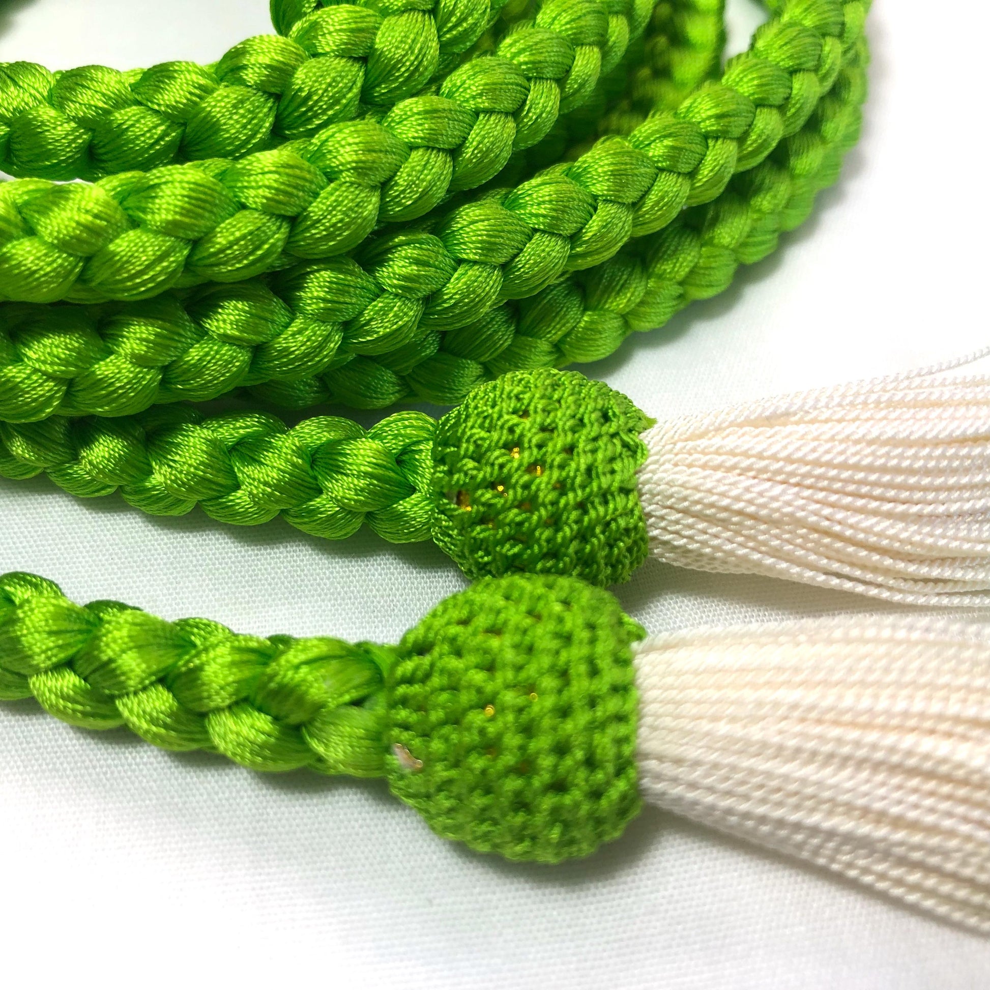 Vintage Japanese silk shibori obiage sash and obijime set - dark and light green, set of 3