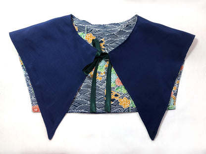 Handmade reversible sailor collar - kimono remake - blue florals