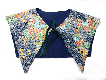 Handmade reversible sailor collar - kimono remake - blue florals