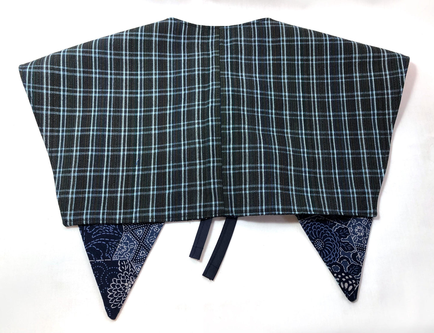 Handmade reversible sailor collar - kimono remake - blue patchwork