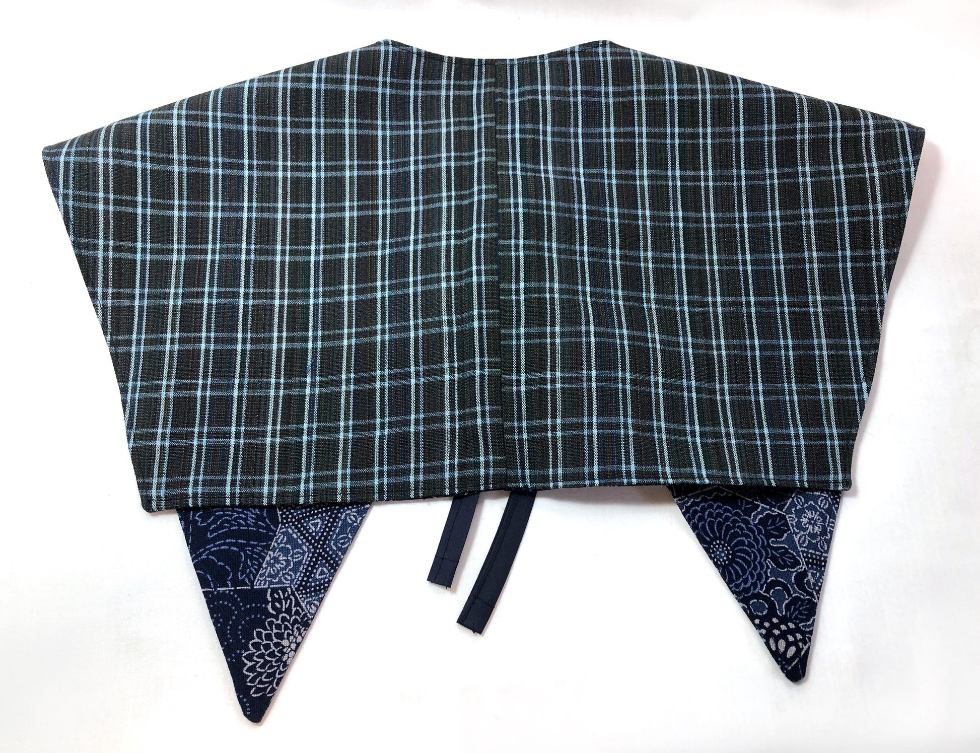 Handmade reversible sailor collar - kimono remake - blue patchwork
