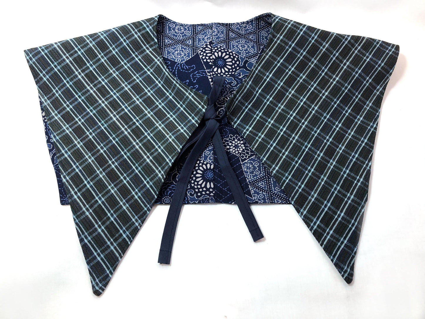 Handmade reversible sailor collar - kimono remake - blue patchwork