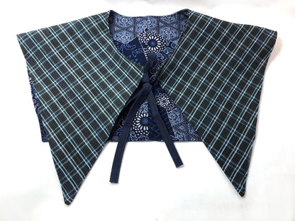 Handmade reversible sailor collar - kimono remake - blue patchwork