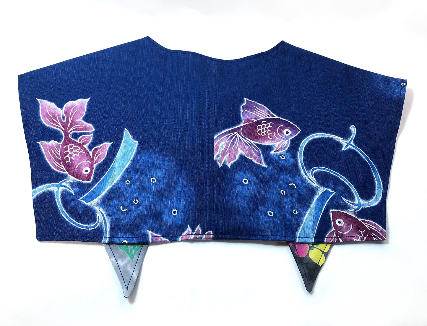Handmade reversible sailor collar - kimono remake - goldfish and hydrangeas