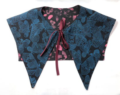 Handmade reversible sailor collar - kimono remake - blue butterflies and pink dots
