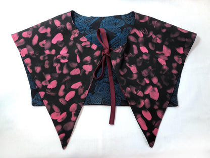 Handmade reversible sailor collar - kimono remake - blue butterflies and pink dots