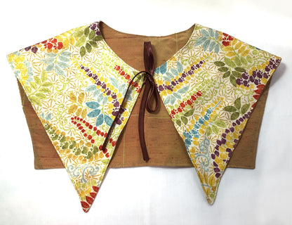 Handmade reversible sailor collar - kimono remake - yellow taffeta and wisteria flowers