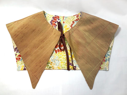 Handmade reversible sailor collar - kimono remake - yellow taffeta and wisteria flowers