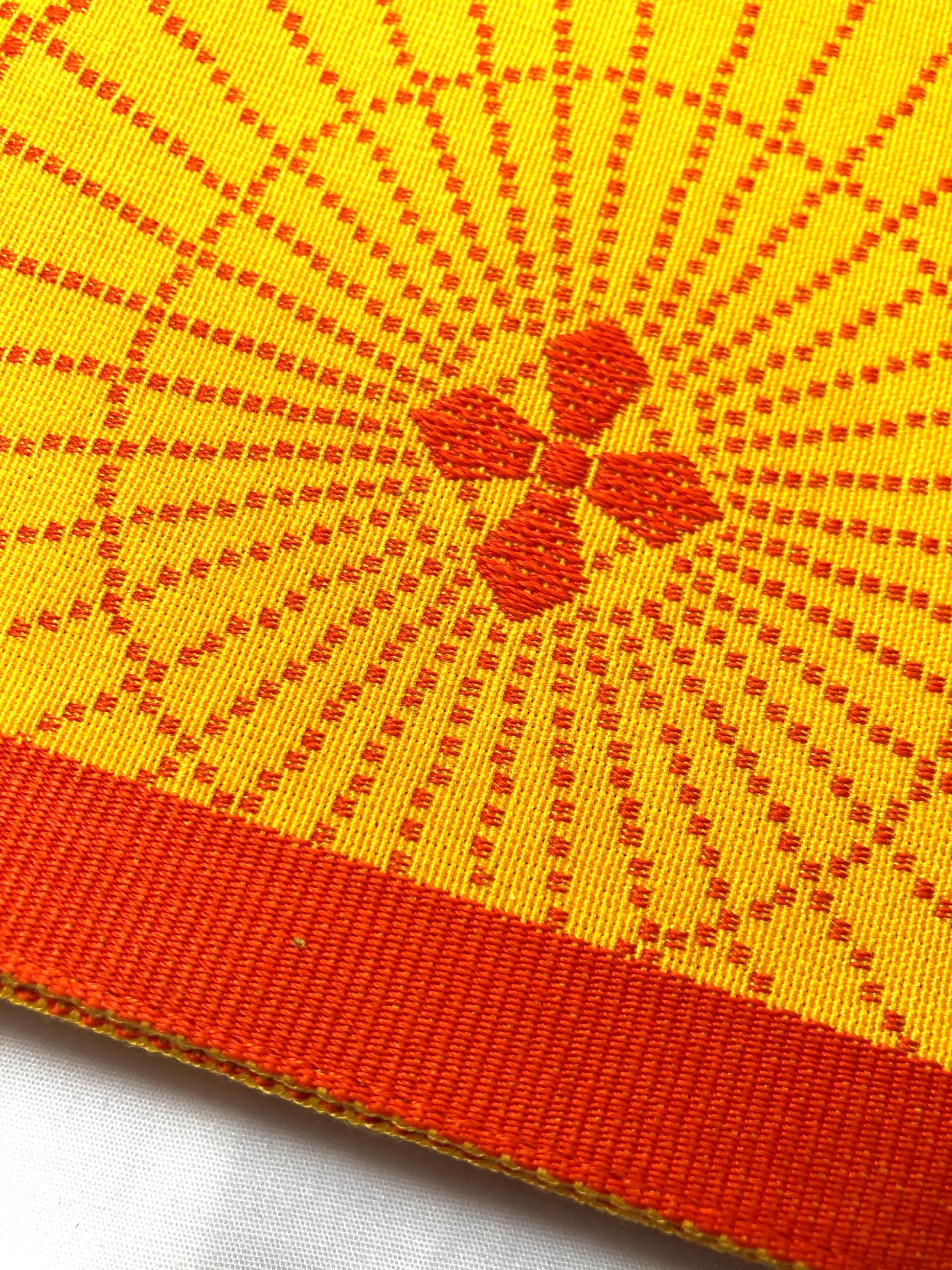 Vintage Japanese hanhaba obi - yellow and red umbrellas - unused
