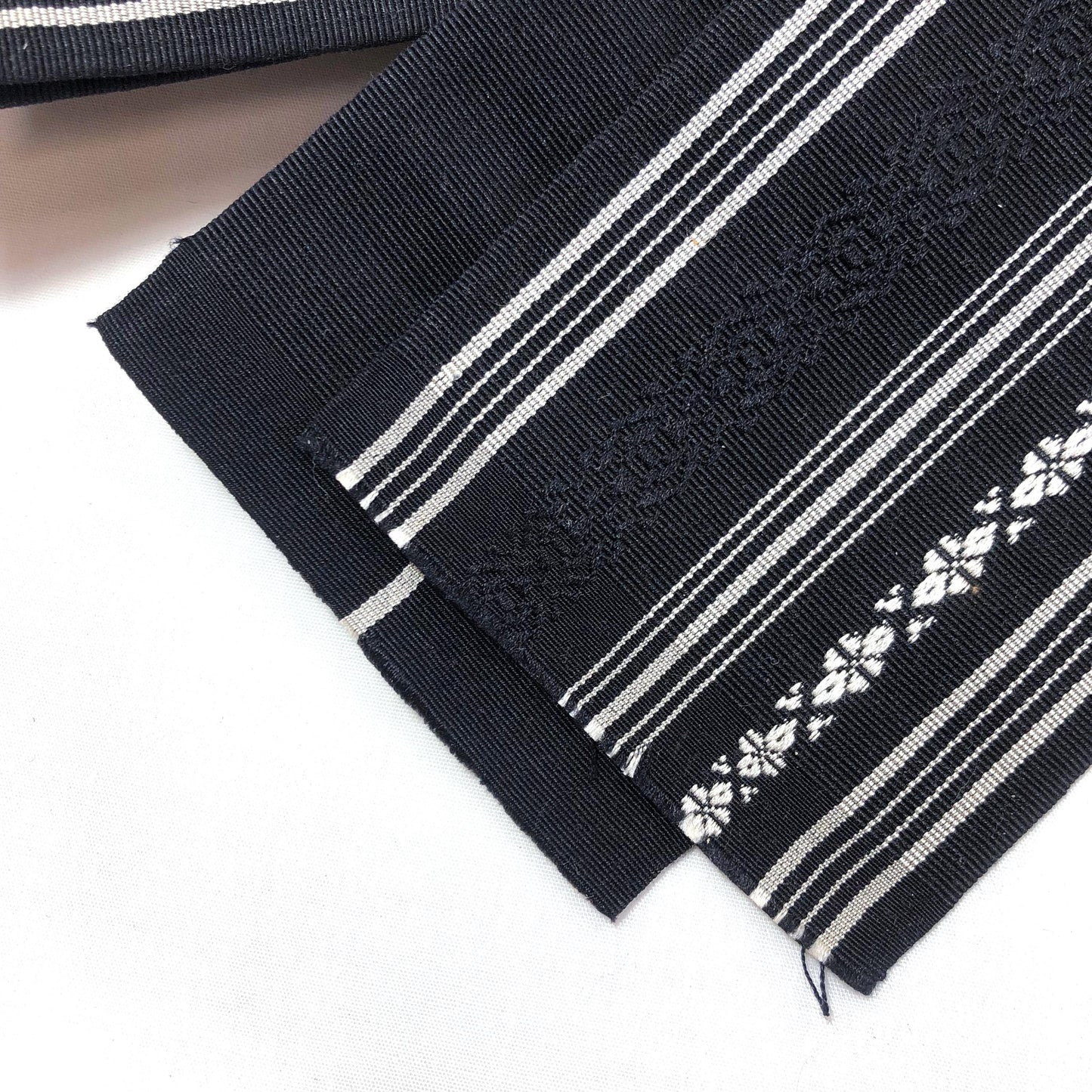 Vintage narrow kaku obi - black hakata ori (silk)