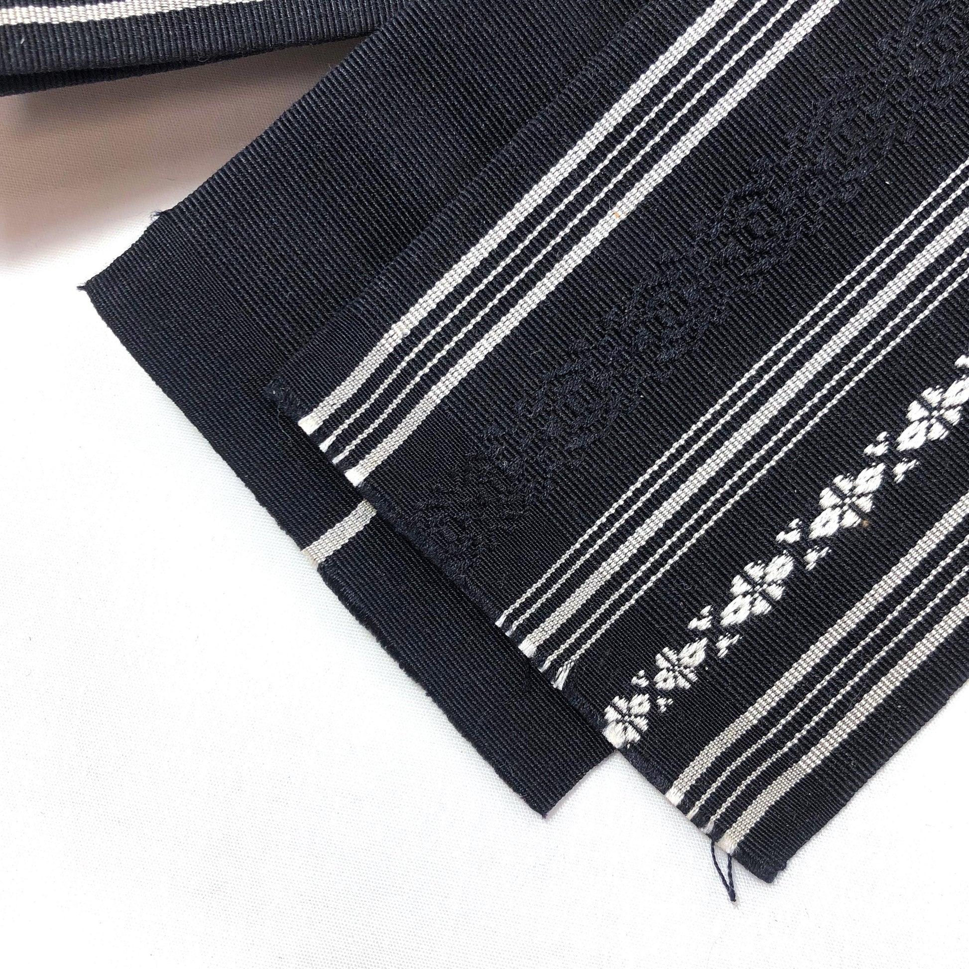Vintage narrow kaku obi - black hakata ori (silk)