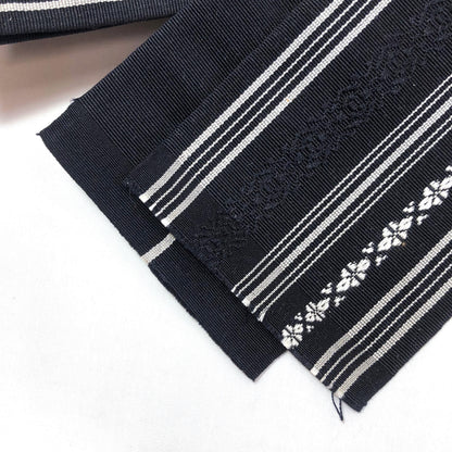 Vintage narrow kaku obi - black hakata ori (silk)