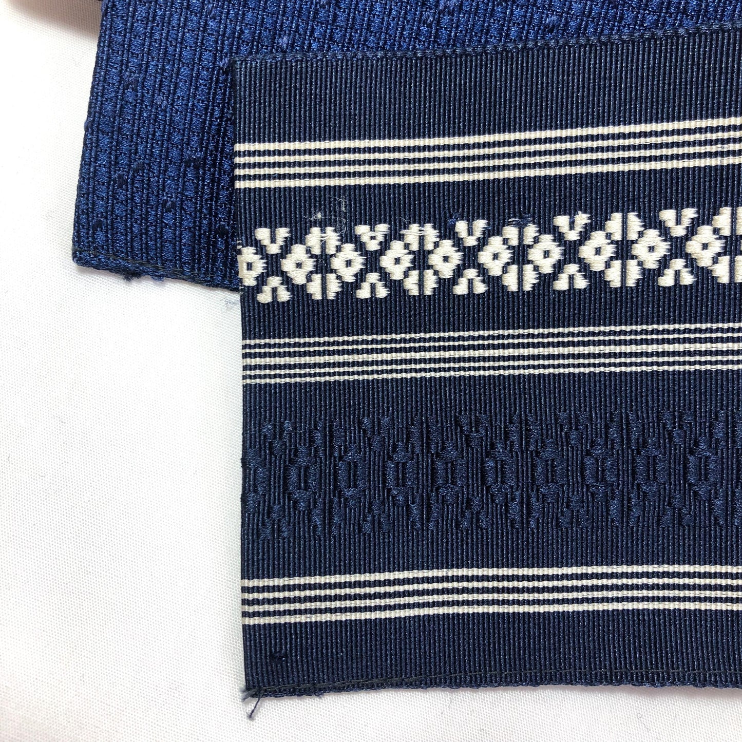 Vintage narrow kaku obi - reversible navy blue hakata ori