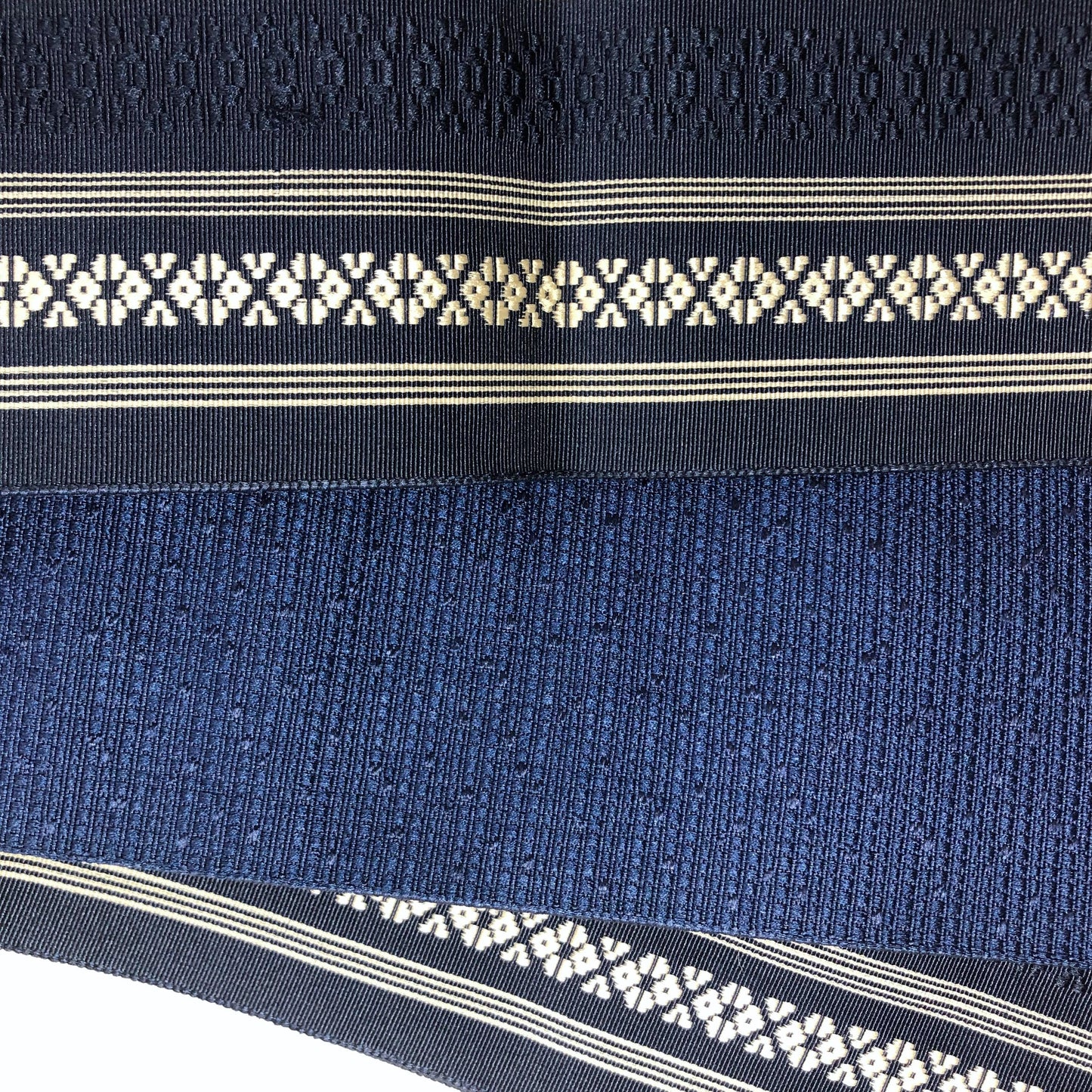 Vintage narrow kaku obi - reversible navy blue hakata ori