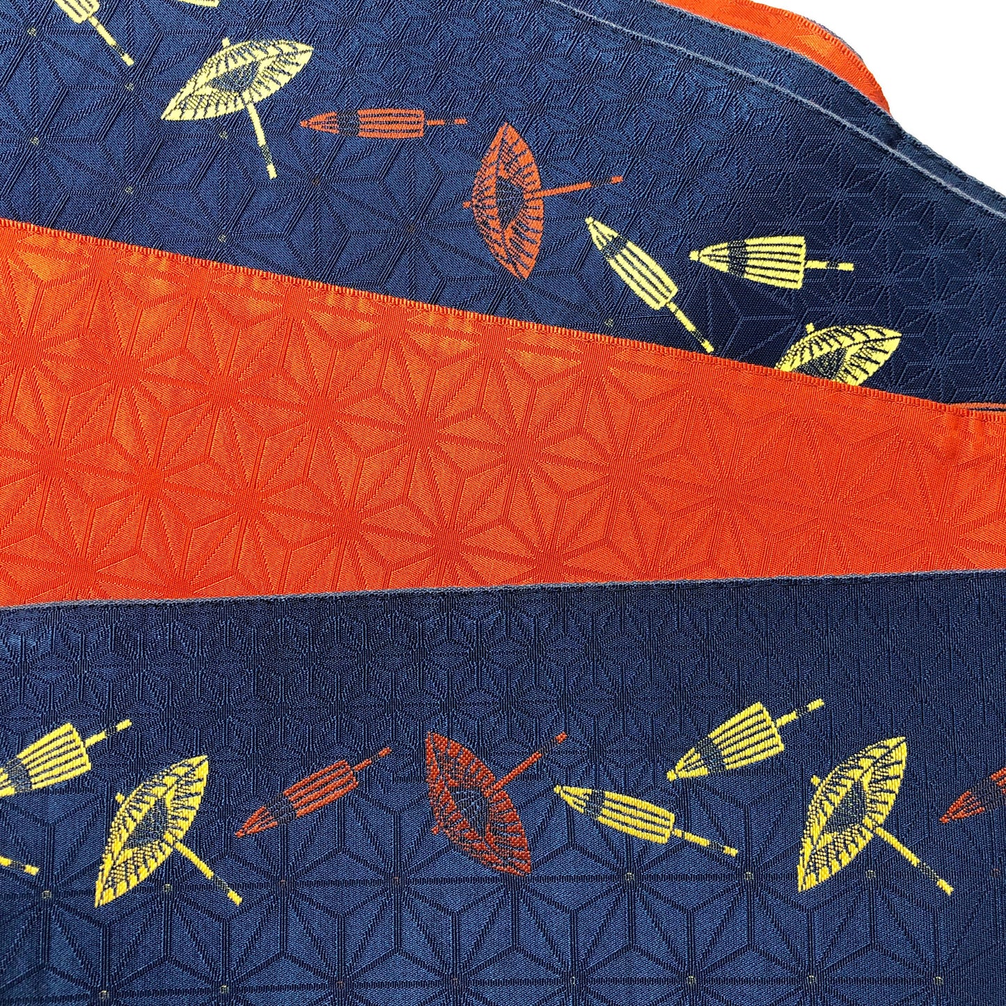 Reversible Japanese hanhaba obi - red and blue with tiny umbrellas pattern