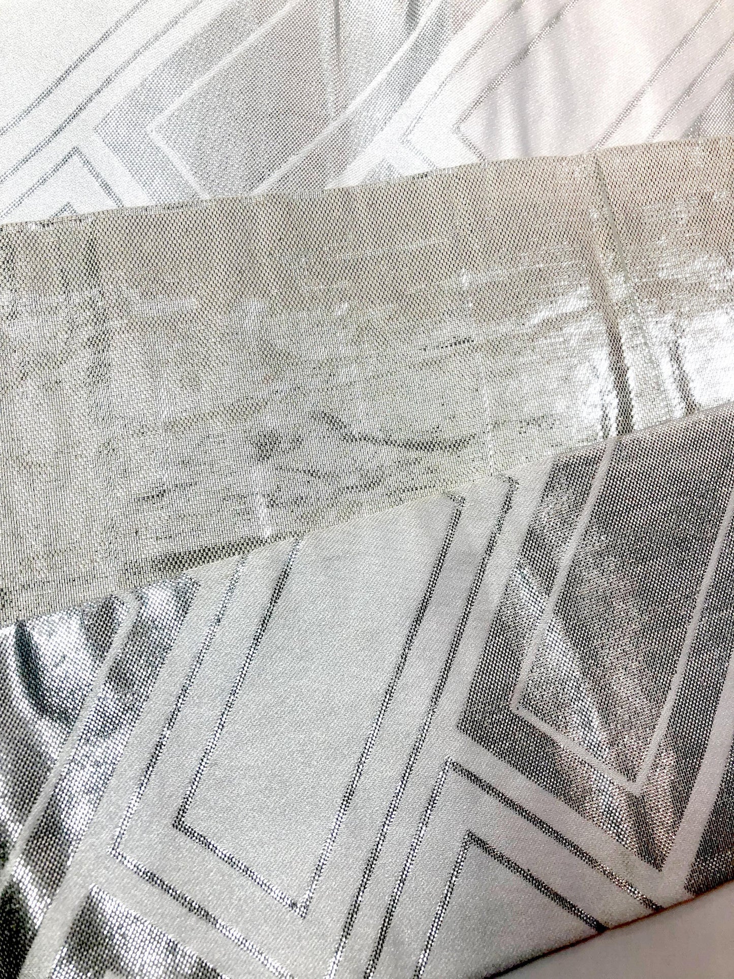 Festive narrow obi - silver and white basket weave pattern