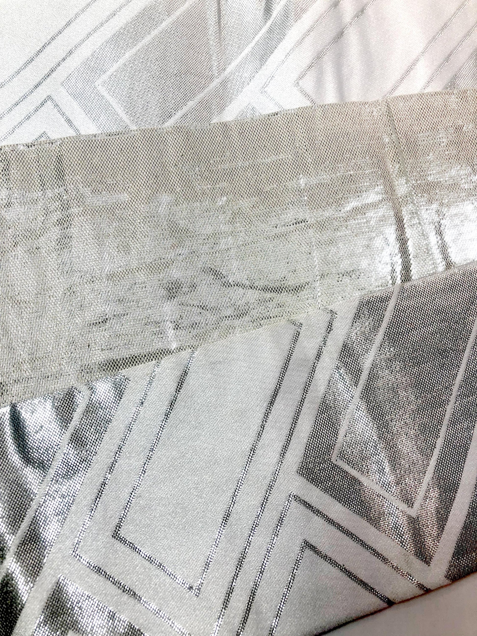 Festive narrow obi - silver and white basket weave pattern