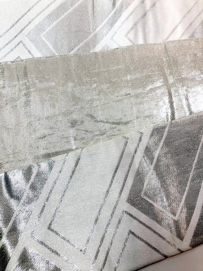 Festive narrow obi - silver and white basket weave pattern