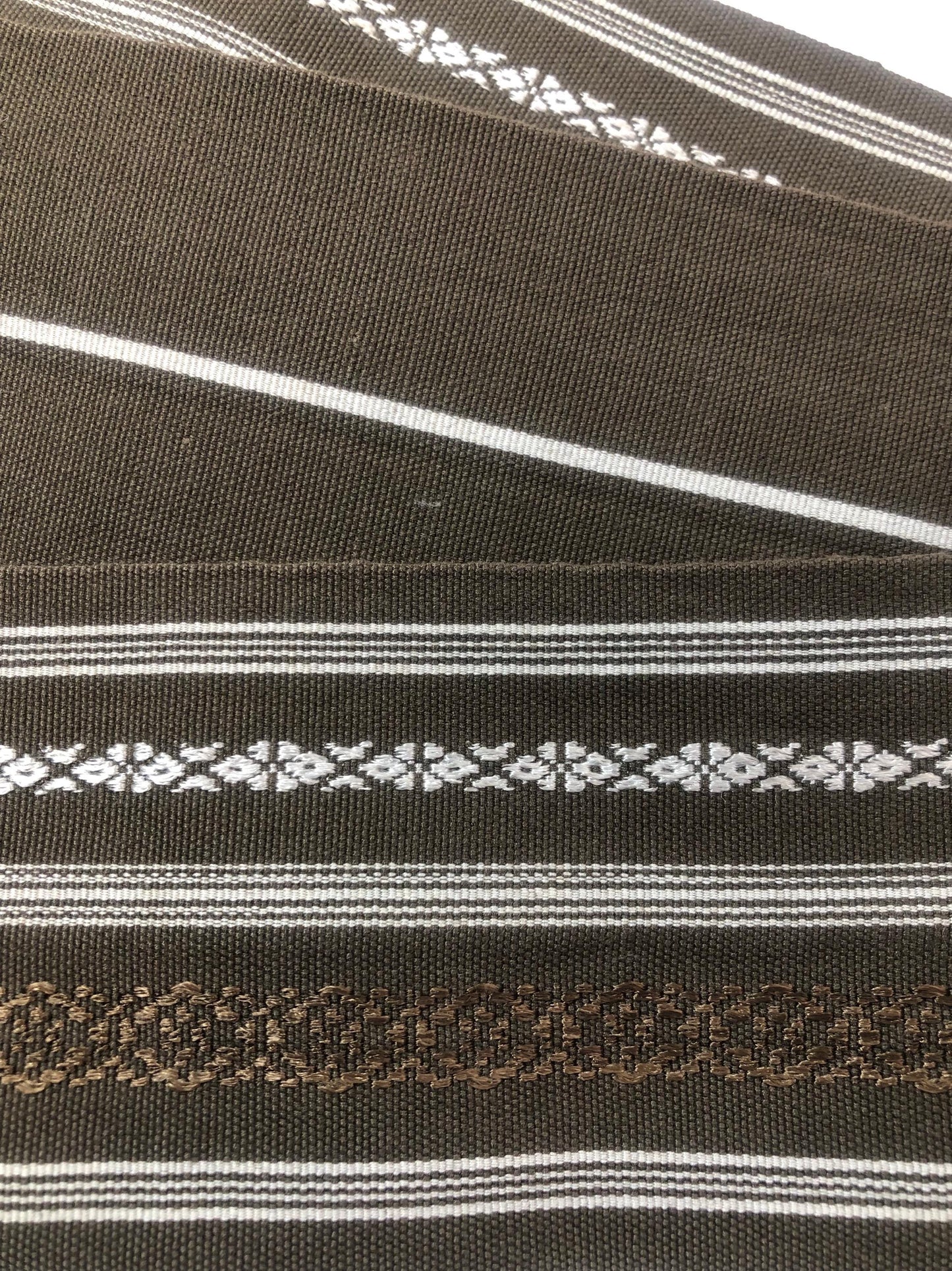 Vintage narrow kaku obi - greenish brown cotton hakata ori