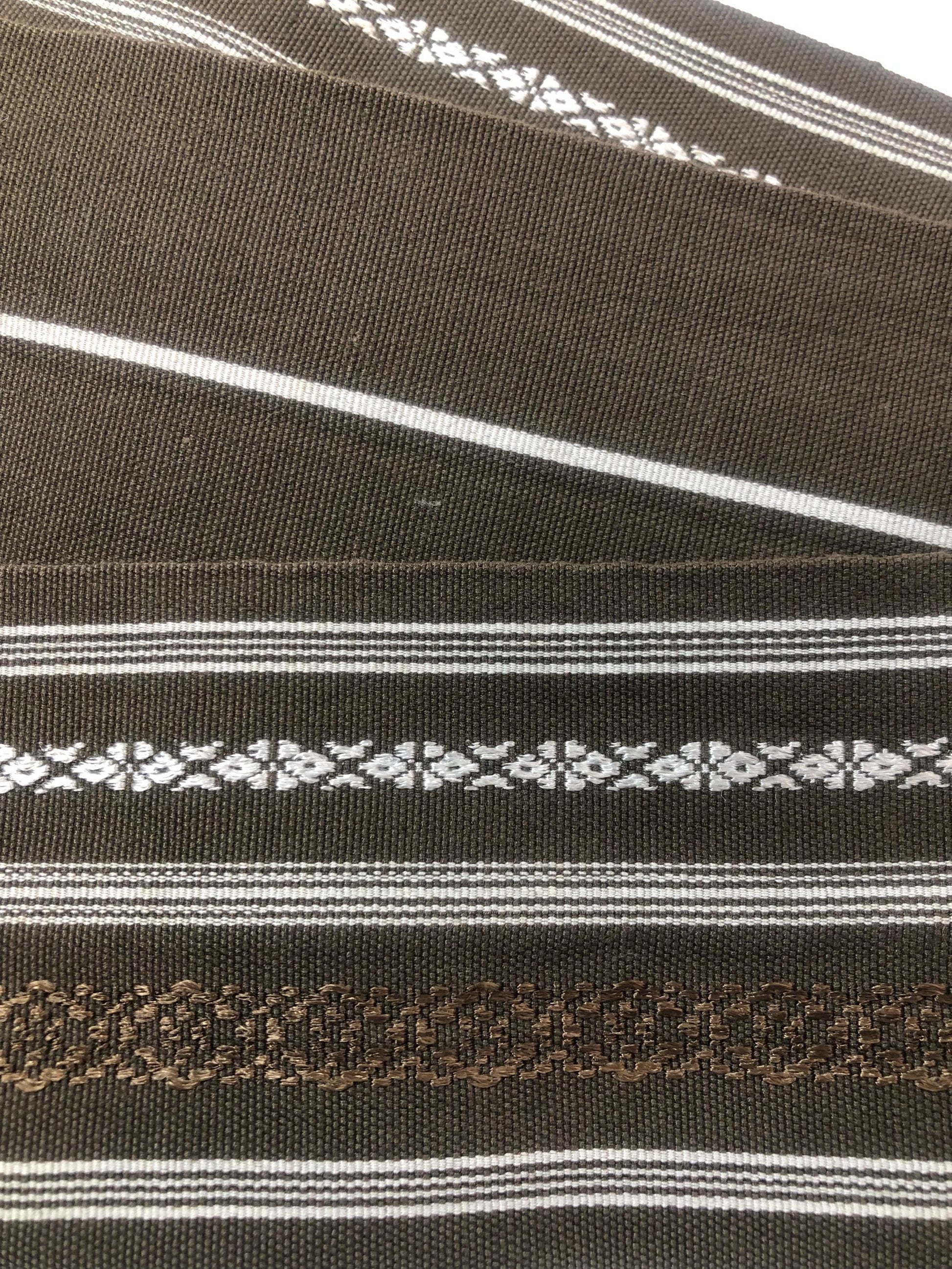 Vintage narrow kaku obi - greenish brown cotton hakata ori