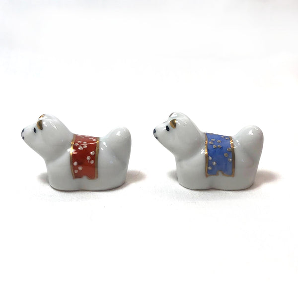 Ceramic Dog Chopstick Rest Set: Japanese Hashioki with Wooden Box