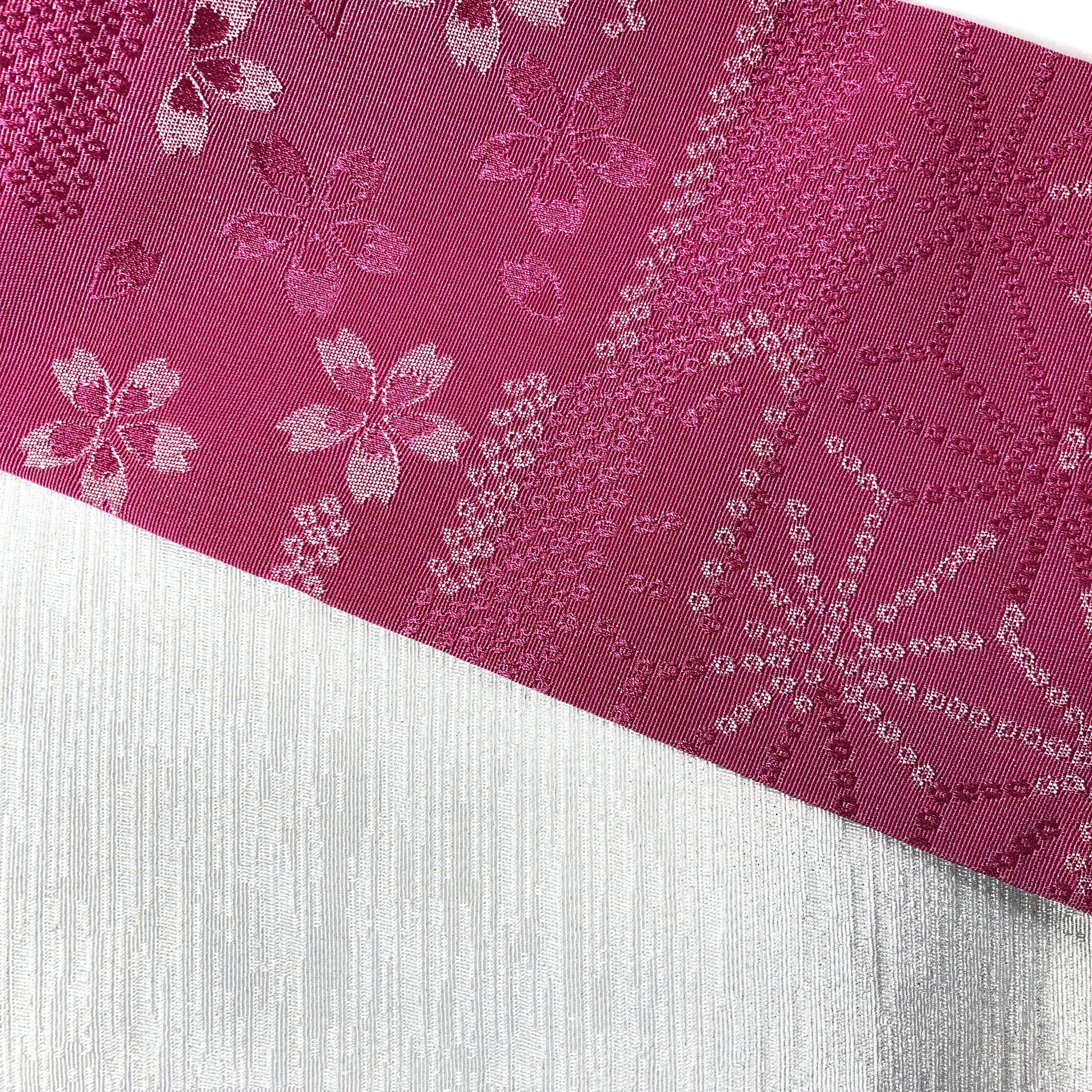 Reversible Japanese hanhaba obi - pink and pearl white sakura