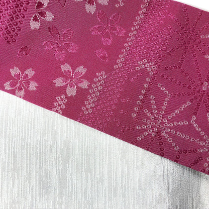 Reversible Japanese hanhaba obi - pink and pearl white sakura