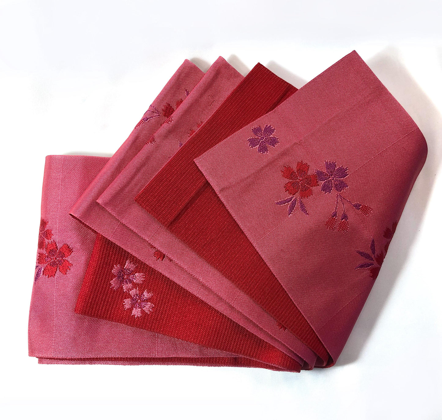 Reversible Japanese hanhaba obi - bright pink and red carnation flowers