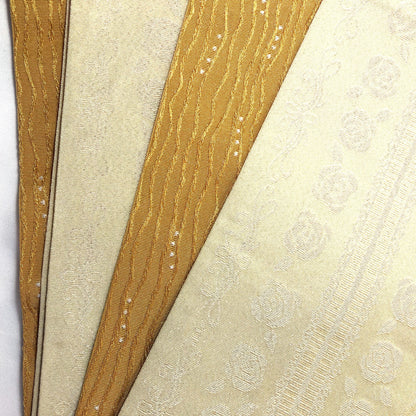 Reversible Japanese hanhaba obi - sparkly light yellow and ochre roses