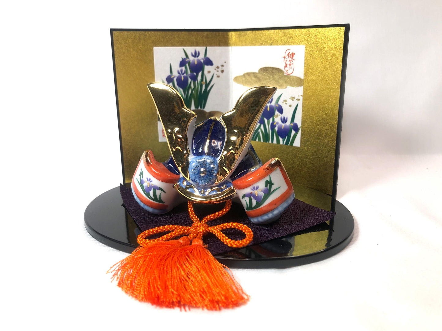 Japanese helmet kabuto - miniature ceramic figurine