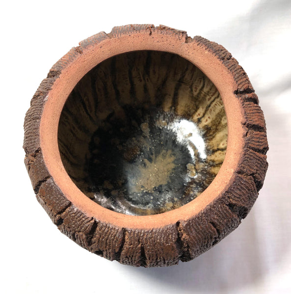 Mizusashi - water jar for tea ceremony - textured "wooden log"