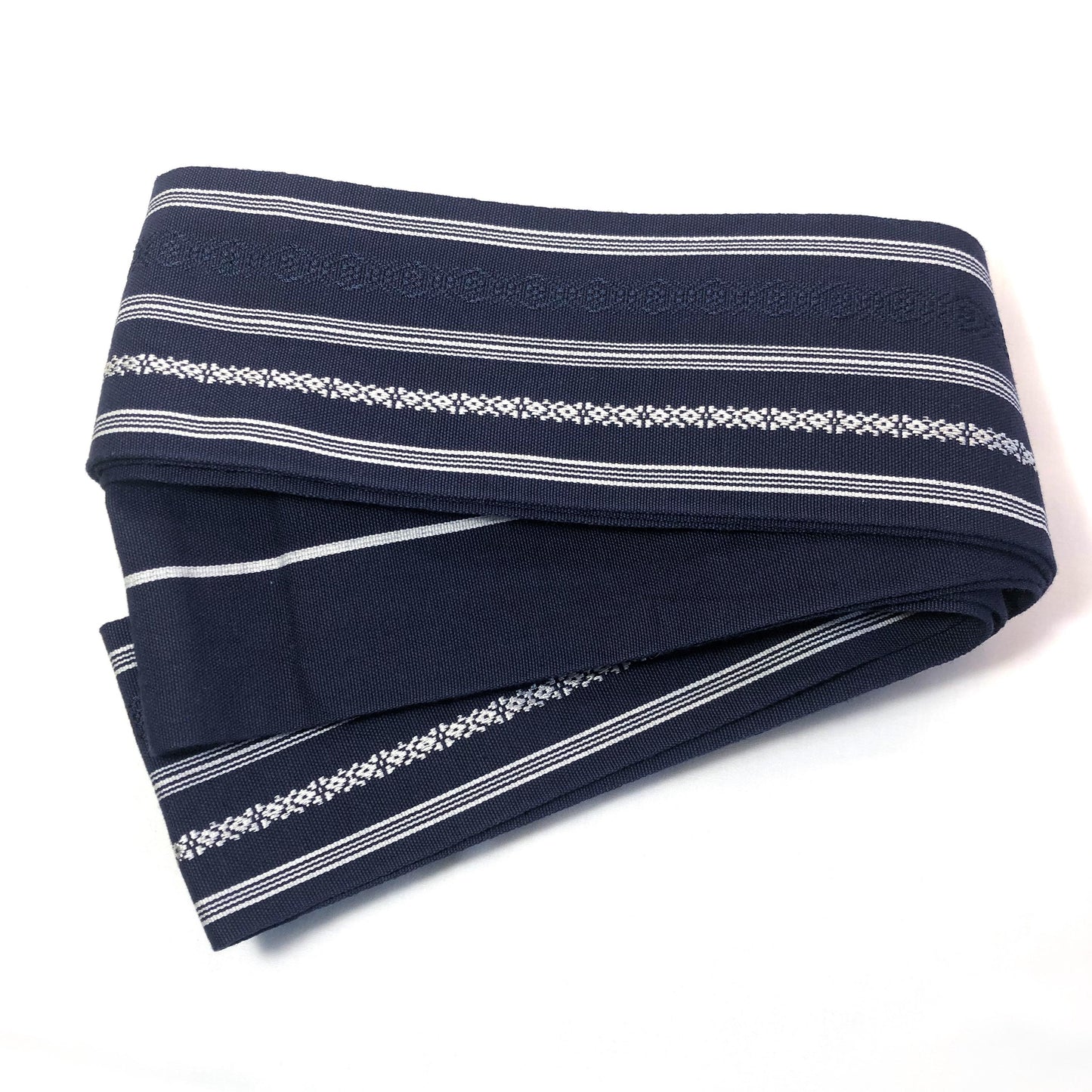 Vintage narrow kaku obi - navy blue hakata ori (cotton)