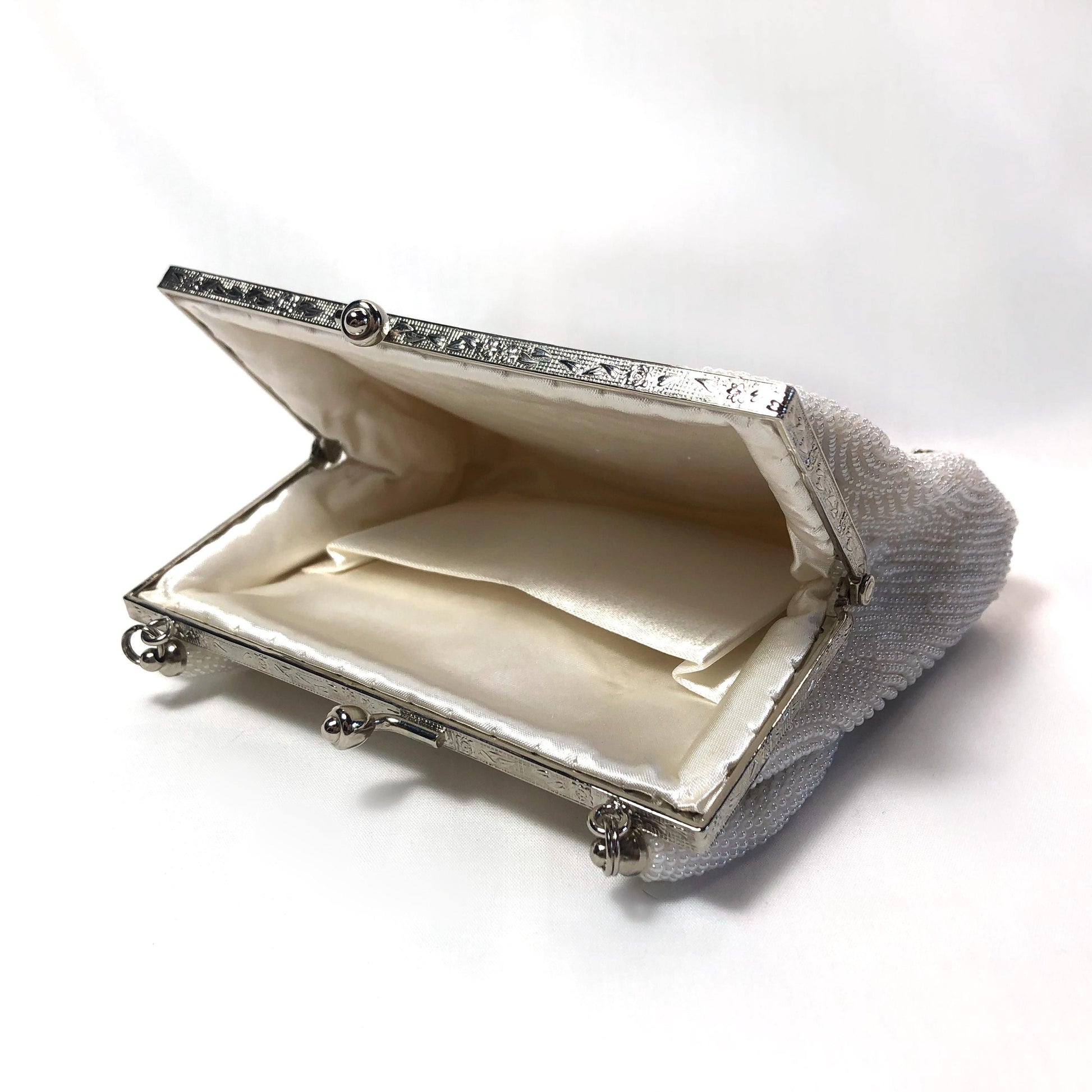 Miniature beaded kimono handbag - white with red, pink, and blue flowers