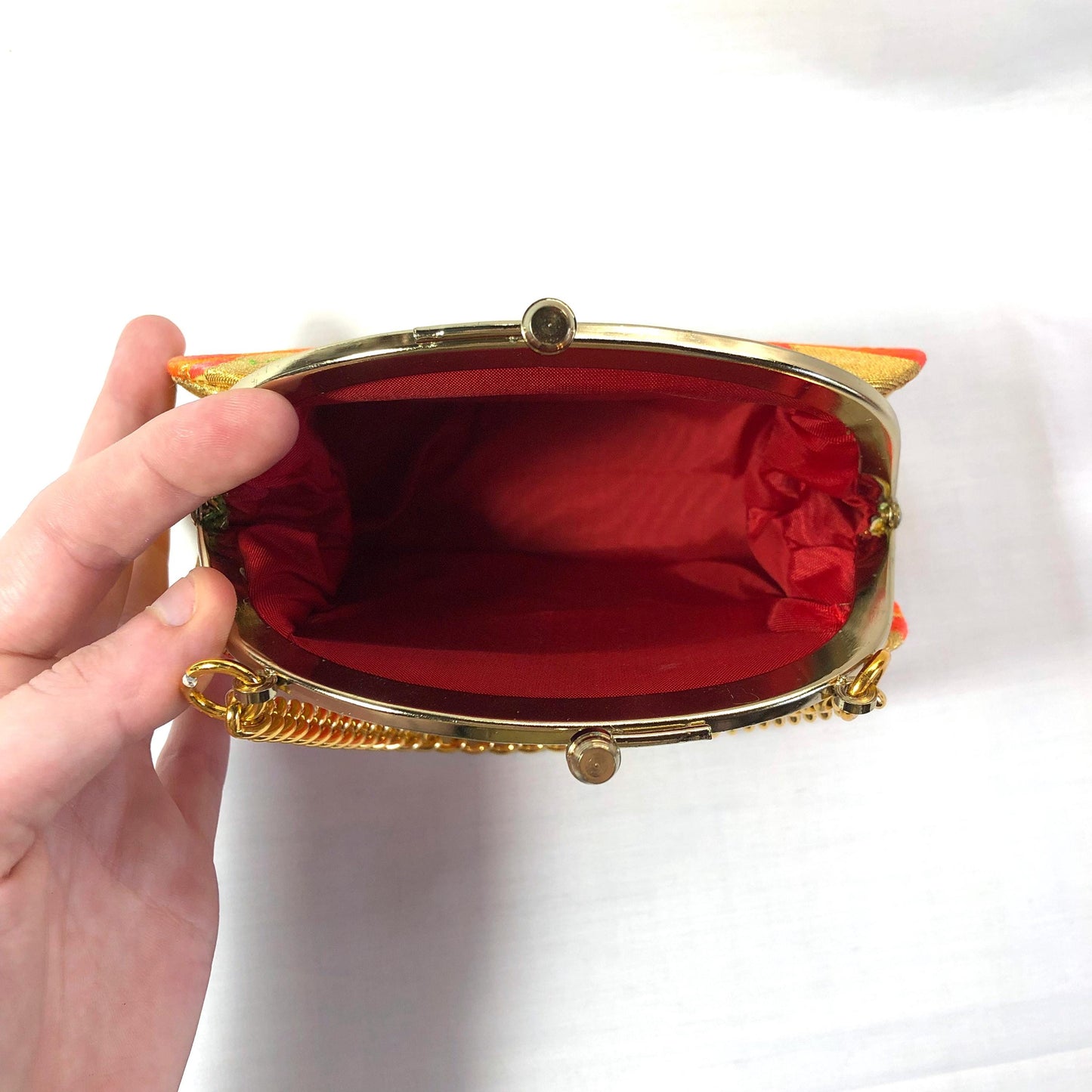 Set of kimono accessories and a bag for children - orange, green, and golden cranes pattern