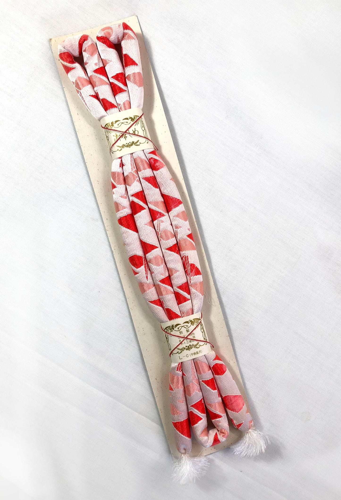 Set of kimono accessories for children - pink and red origami cranes pattern