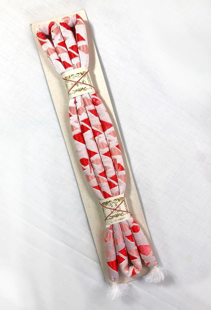 Set of kimono accessories for children - pink and red origami cranes pattern