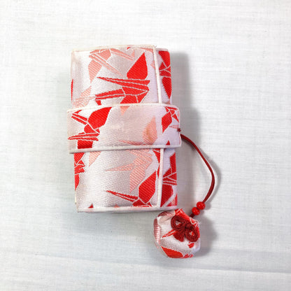 Set of kimono accessories for children - pink and red origami cranes pattern